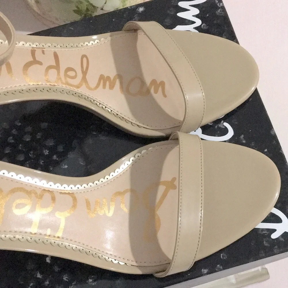 Sam Edelman Nude Patent Ankle-Strap Heels